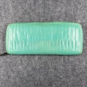 Hobo International Rebecca Pleated Green Leather Baggette Clutch